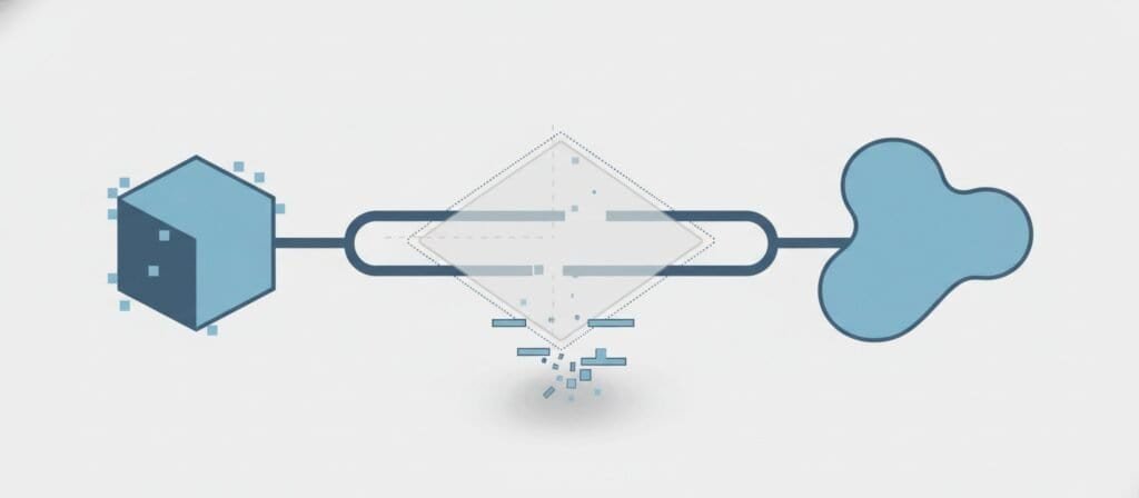 Diagram of a process flow with a missing middle step, symbolizing structural failure.