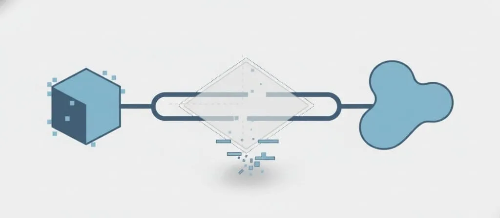 Diagram of a process flow with a missing middle step, symbolizing structural failure.