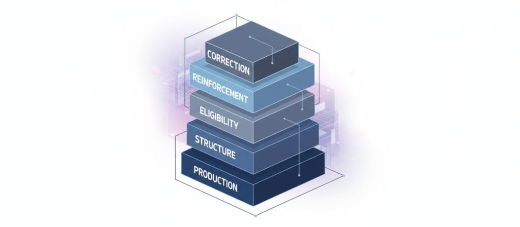 Illustration of layered system showing how AI content automation depends on multiple stacked processes.