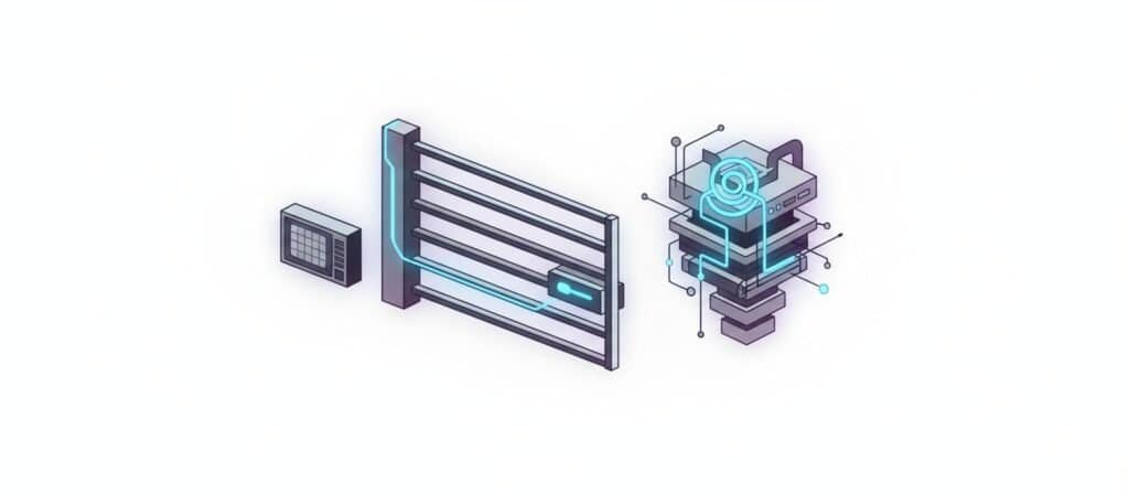 Illustration showing how content must pass a trust gate before being tested by search systems.