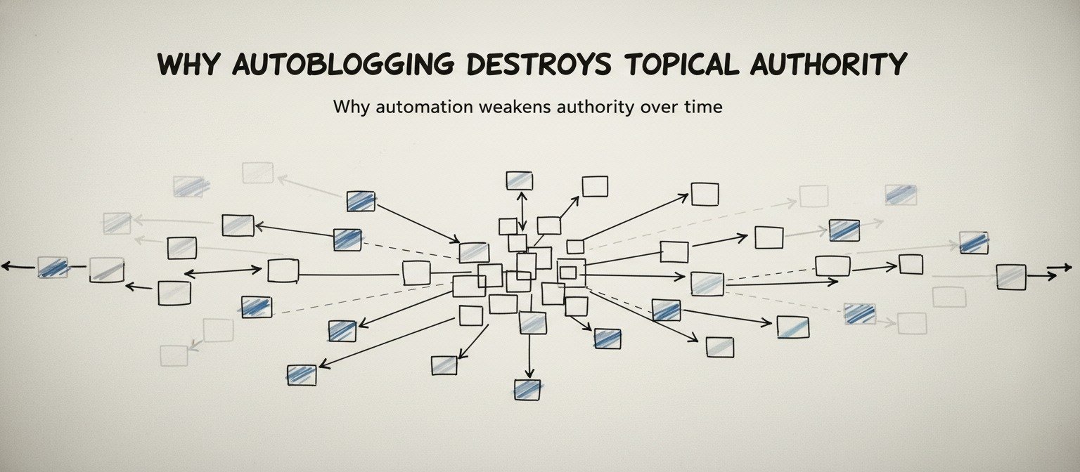 Fragmented topical authority caused by uncontrolled automated publishing