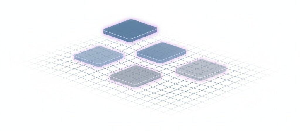 Abstract page blocks displayed at different visibility levels representing multiple interpretations of ranking decline.